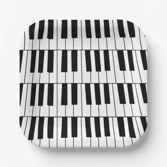 Black and White Piano Keys Pianist Musician Party Paper Plates (Front)