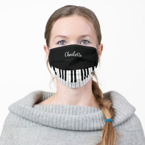 Black and White Piano Keys With Customazed Name Adult Cloth Face Mask