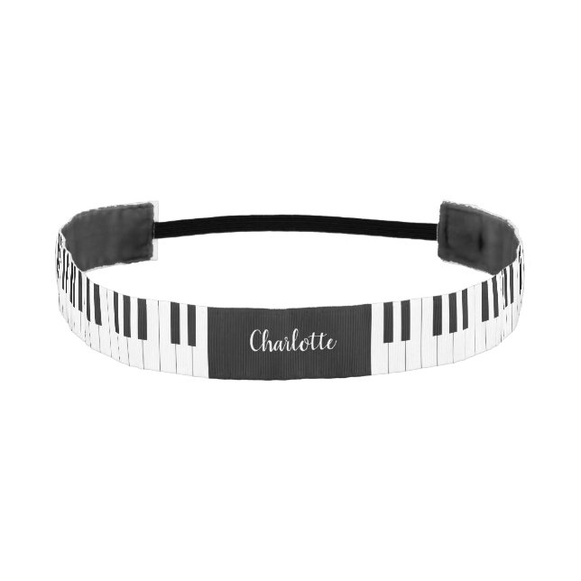 Black and White Piano Keys With Customazed Name Athletic Headband (Front)