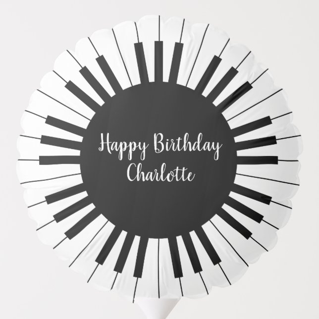 Black and White Piano Keys With Customazed Name Balloon (Back)