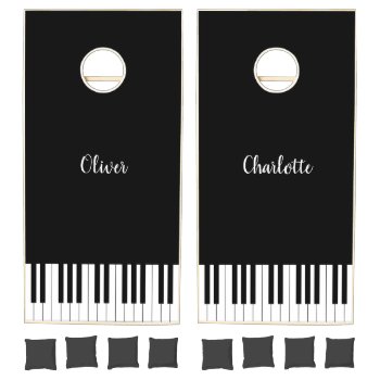 Black And White Piano Keys With Customazed Name Cornhole Set by AZ_DESIGN at Zazzle