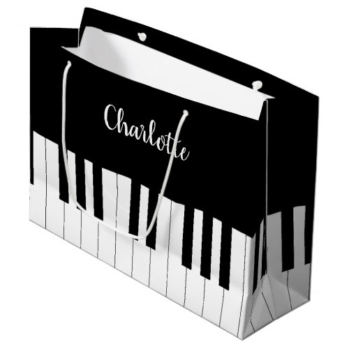 Black and White Piano Keys With Customazed Name Large Gift Bag