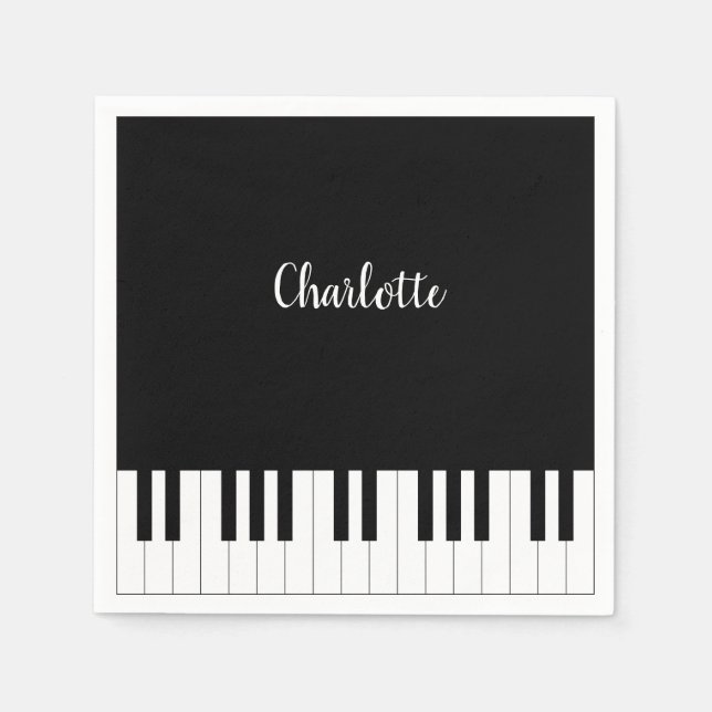 Black and White Piano Keys With Customazed Name Napkins (Front)