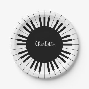 Black and White Piano Keys With Customazed Name Paper Plates