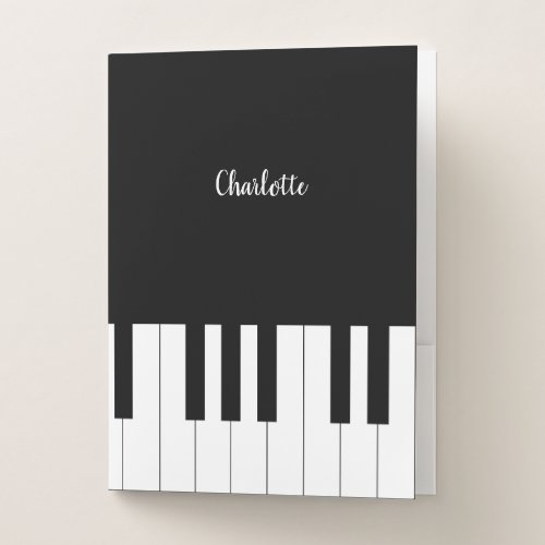 Black and White Piano Keys With Customazed Name Pocket Folder