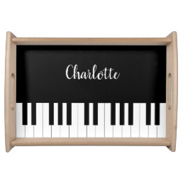 Black and White Piano Keys With Customazed Name Serving Tray