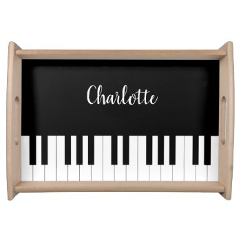 Black And White Piano Keys With Customazed Name Serving Tray by AZ_DESIGN at Zazzle