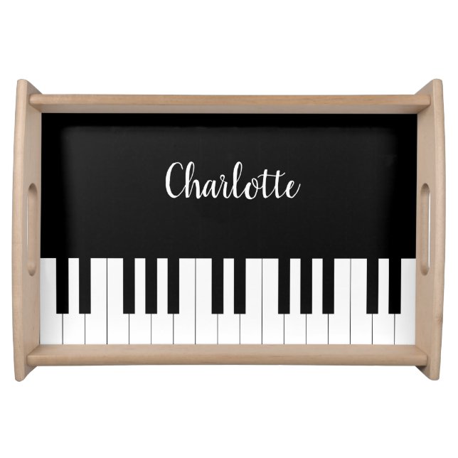 Black and White Piano Keys With Customazed Name Serving Tray (Front)