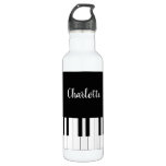 Black And White Piano Keys With Customazed Name Stainless Steel Water Bottle at Zazzle