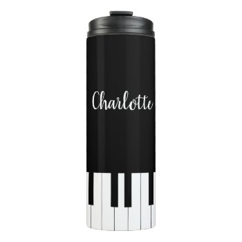 Black And White Piano Keys With Customazed Name Thermal Tumbler by AZ_DESIGN at Zazzle