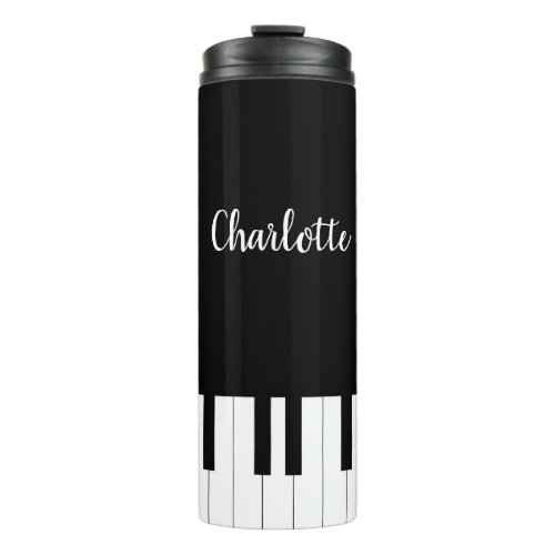 Black and White Piano Keys With Customazed Name Thermal Tumbler