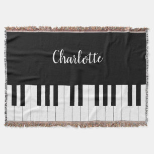 Black and White Piano Keys With Customazed Name Throw Blanket