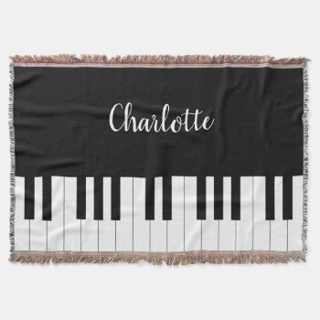 Black And White Piano Keys With Customazed Name Throw Blanket by AZ_DESIGN at Zazzle