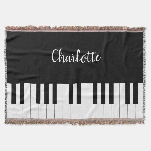  Black and White Piano Keys With Customazed Name Throw Blanket