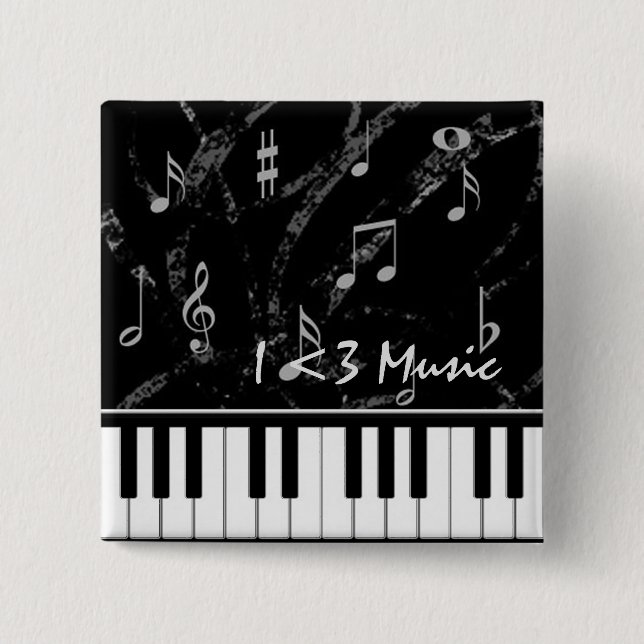Black and White Piano Music Button (Front)