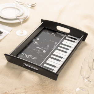 Black and White Piano Music Serving Tray
