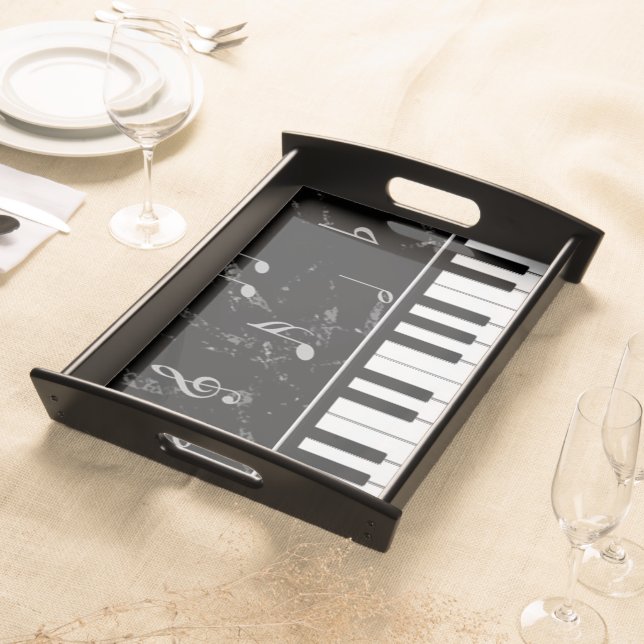Black and White Piano Music Serving Tray (Front)