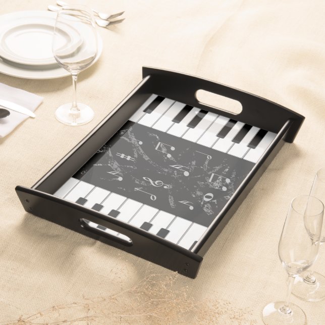 Black and White Piano Music Serving Tray 2 (Front)