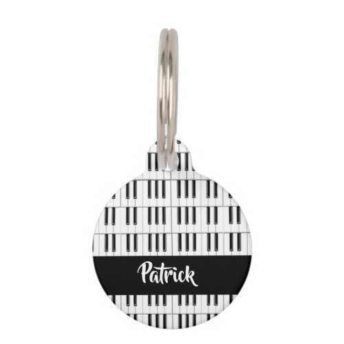 Black and white piano pattern pet ID tag