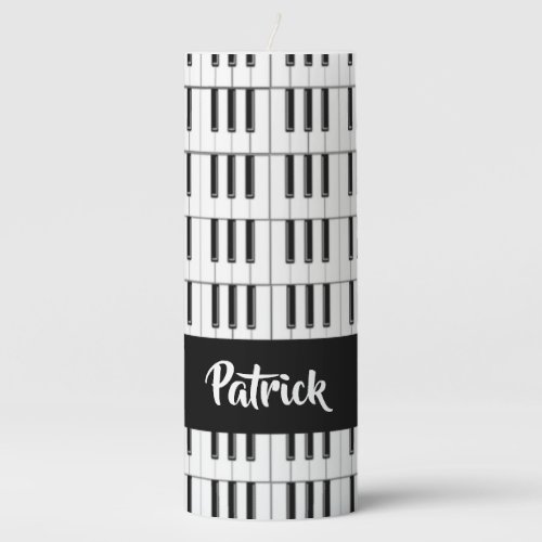 Black and white piano pattern pillar candle
