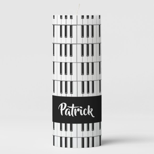 Black and white piano pattern pillar candle (Front)