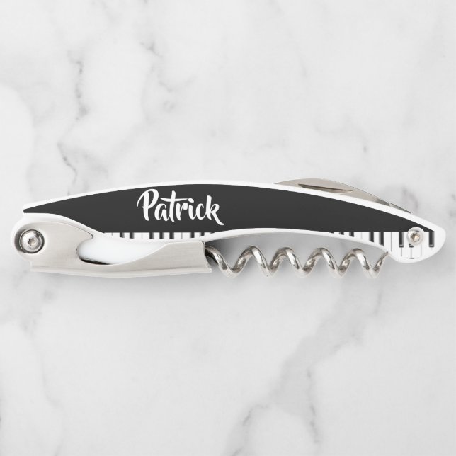Black and white piano pattern waiter's corkscrew (Front)