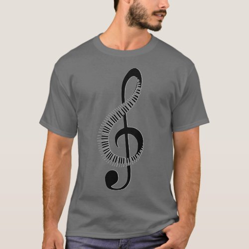 Black and White Piano shaped musical note treble c T_Shirt