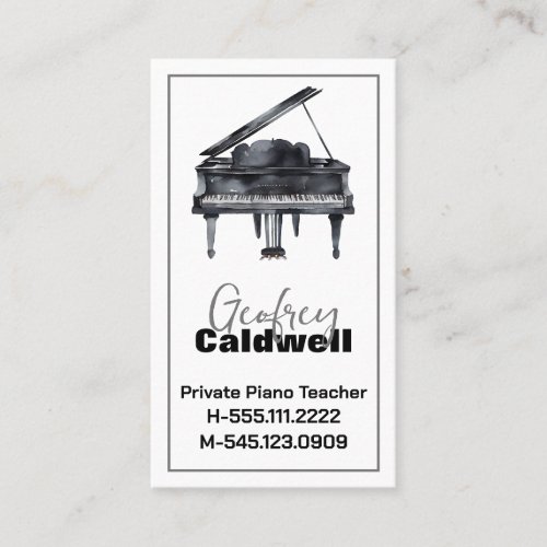 Black and White Piano Teacher Watercolor Art Business Card