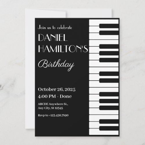 Black and white Piano tuts birthday  Invitation