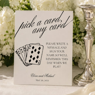 Black and White Pick A Card Any Card Guestbook Pedestal Sign