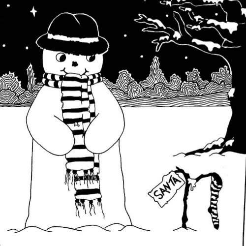 black and white picture cute snowman at christmas gift tags