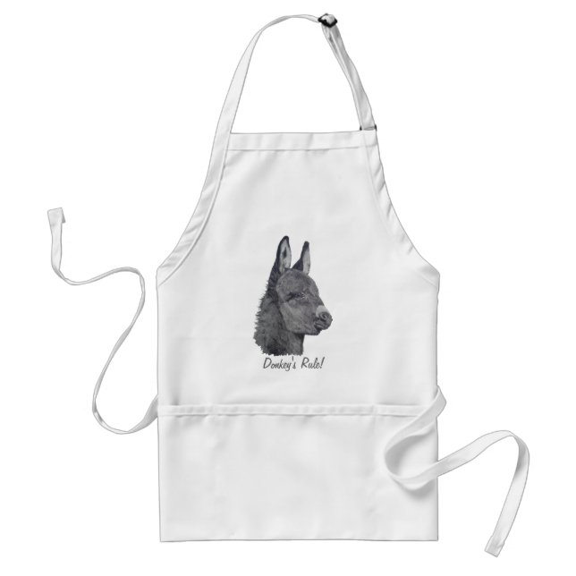 black and white picture of cute donkey adult apron (Front)