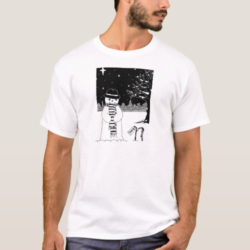 black and white picture of cute snowman Christmas T_Shirt