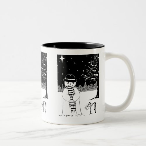 black and white picture of cute snowman Christmas Two_Tone Coffee Mug