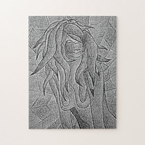 black and white picture of posing lady abstract jigsaw puzzle