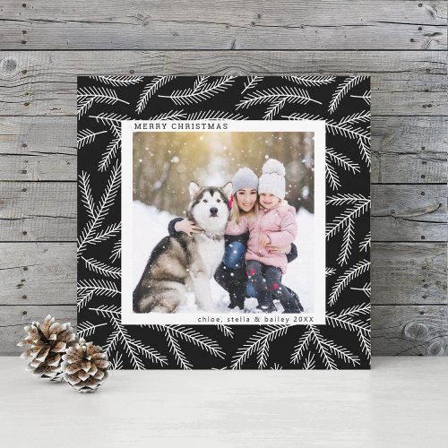 Black and White Pine Branch Christmas Photo Square Holiday Card