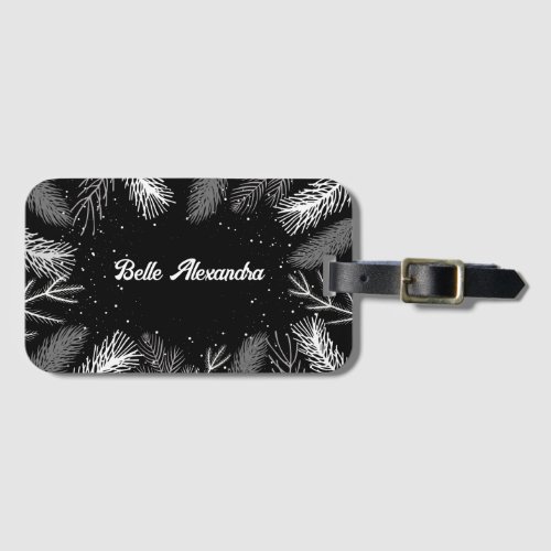 Black and white pine leaves Business Card Luggage Tag