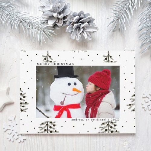 Black and White Pine Tree Christmas Photo Holiday Card