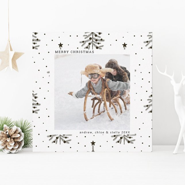 Black and White Pine Tree Christmas Photo Square Holiday Card (Creator Uploaded)