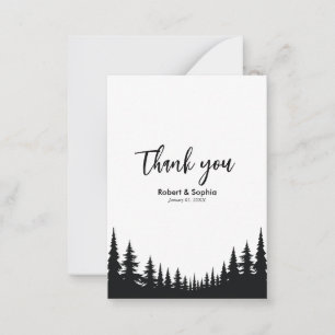 Black and White Pine tree Winter Wedding Thank you Note Card