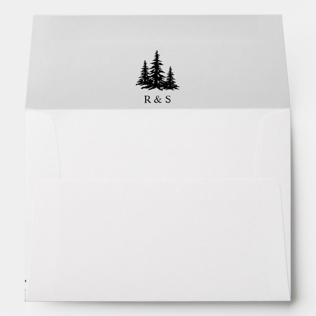 Black and White Pine trees Winter Wedding Envelope (Back (Bottom))