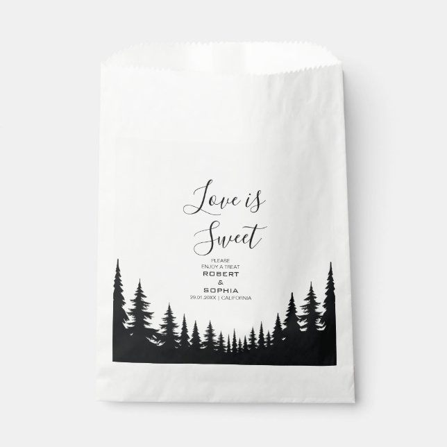 Black and White Pine trees Winter Wedding Favor Bag (Front)