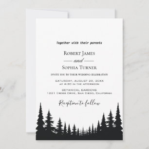 Black and White Pine trees Winter Wedding Invitation
