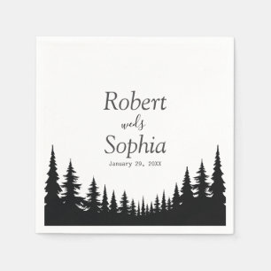 Black and White Pine trees Winter Wedding Napkins