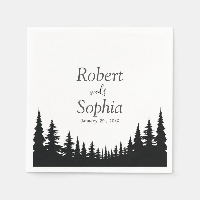 Black and White Pine trees Winter Wedding Napkins (Front)