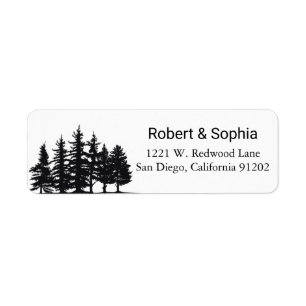 Black and White Pine trees Winter Wedding Return  Label