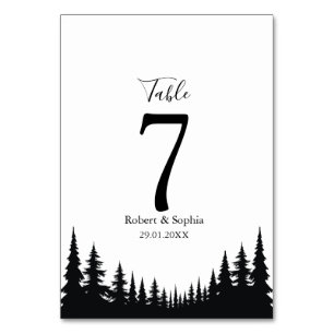 Black and White Pine trees Winter Wedding Table Number