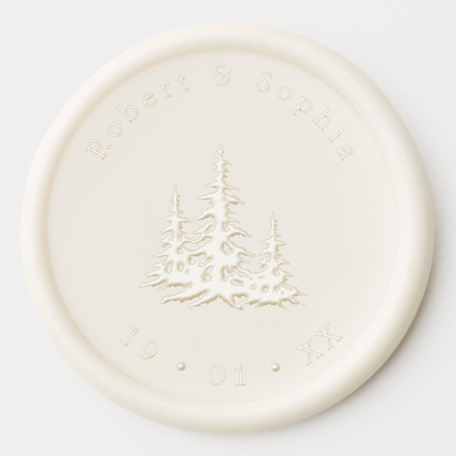 Black and White Pine trees Winter Wedding Wax Seal Sticker (Front)