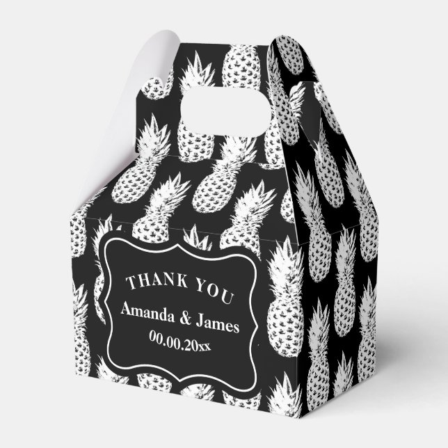 Black and white pineapple custom wedding party favor boxes (Front Side)