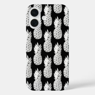Black and white pineapple pattern iPhone 16 case